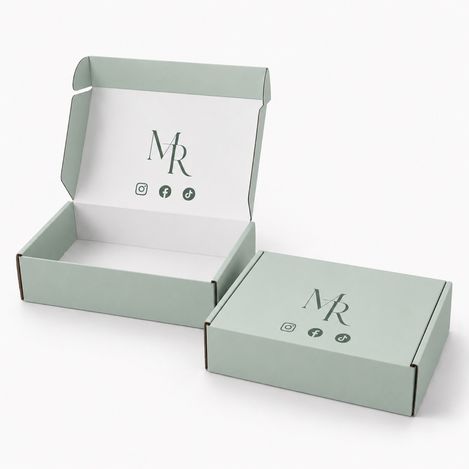 custom pastel printed mailer boxes in blue sage and pink - view 2