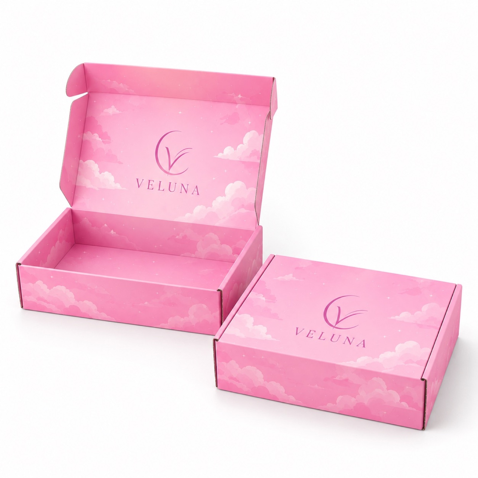 custom pastel printed mailer boxes in blue sage and pink - view 3