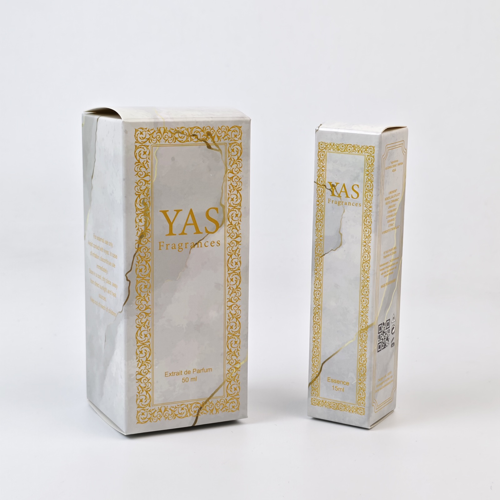 marble effect perfume folding carton with metallic gold details - view 4