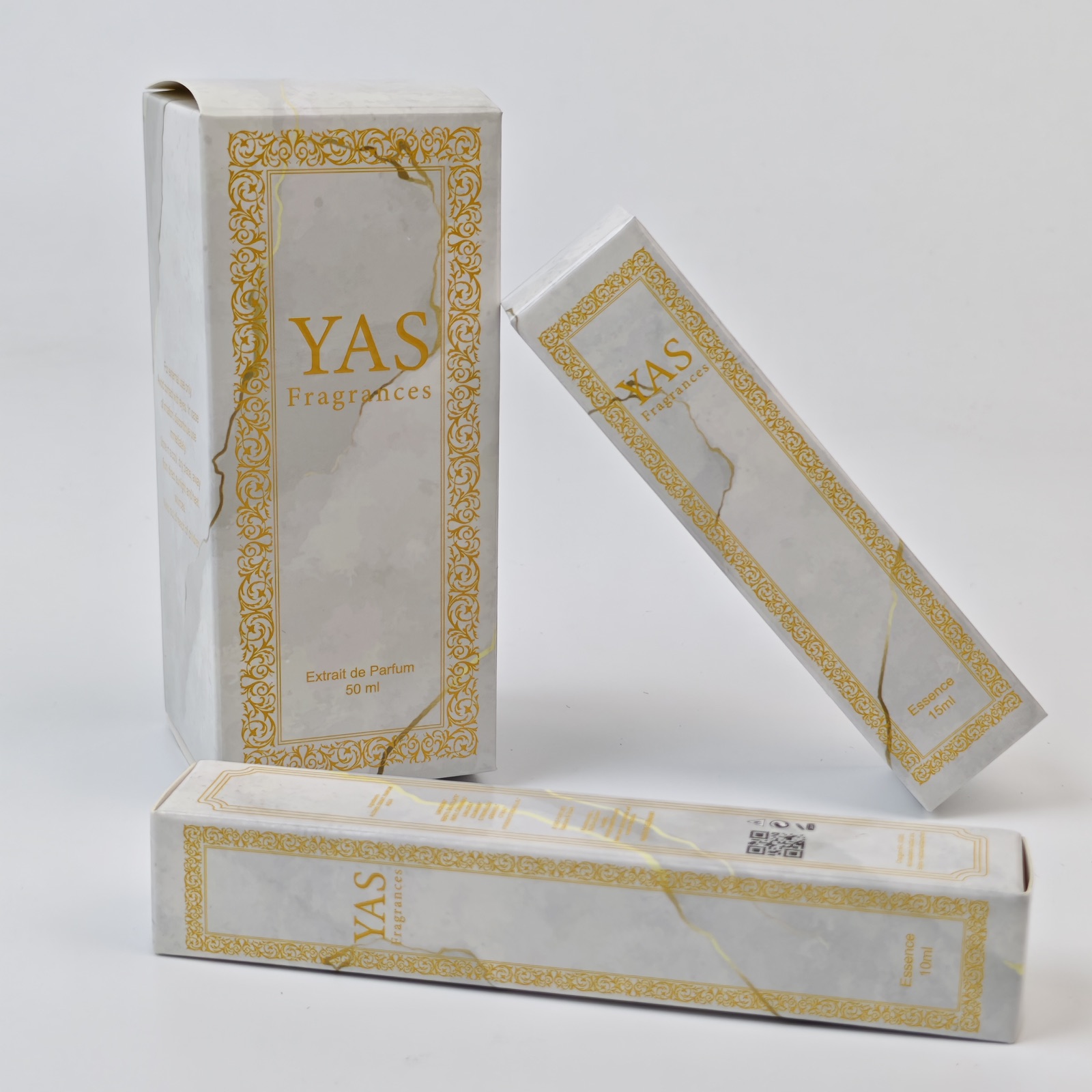 marble effect perfume folding carton with metallic gold details - view 5