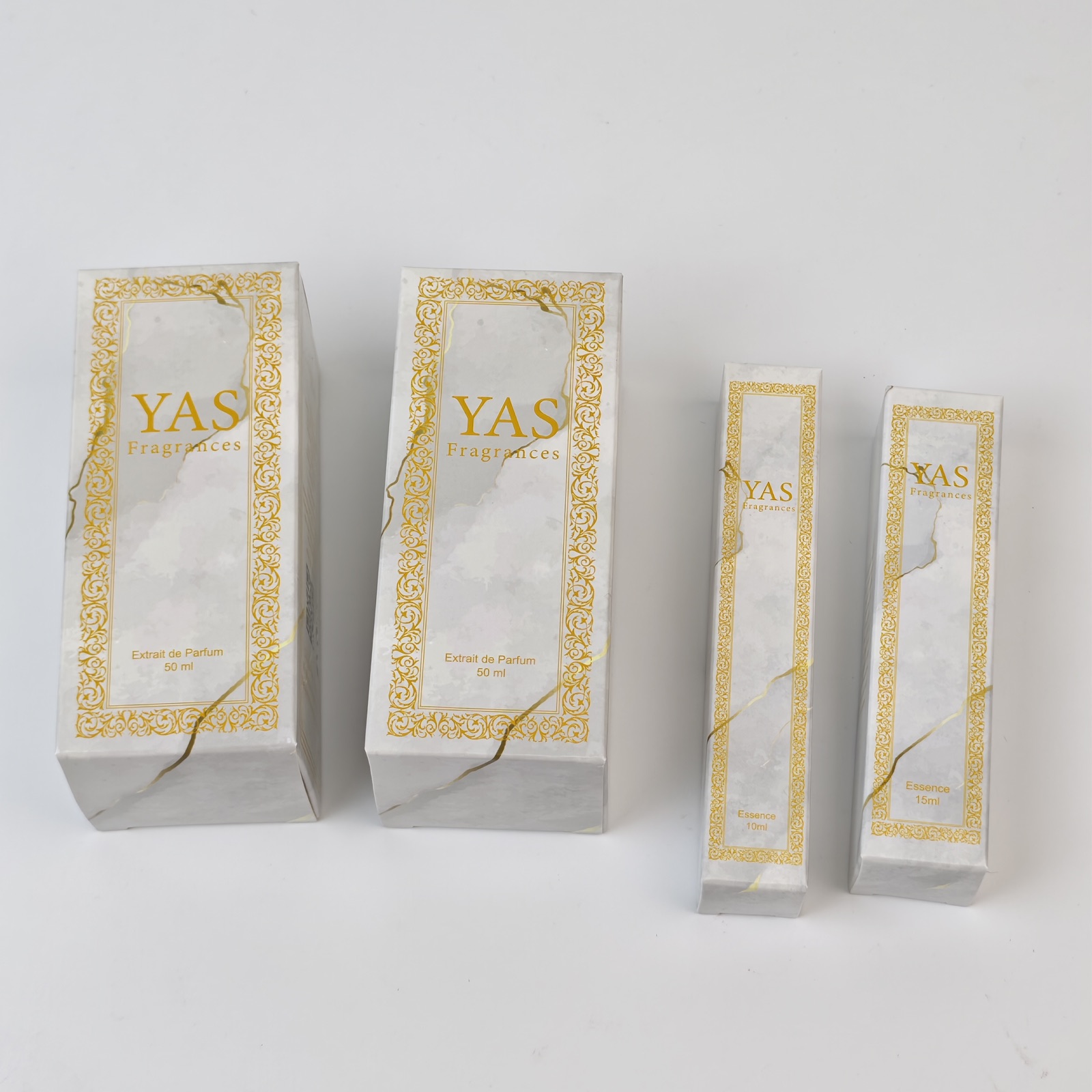 marble effect perfume folding carton with metallic gold details - view 6