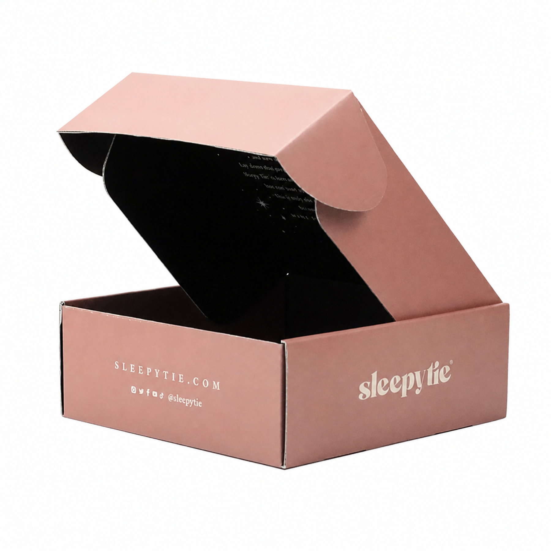 pink custom artwork corrugated mailer box with dark printed interior - view 3