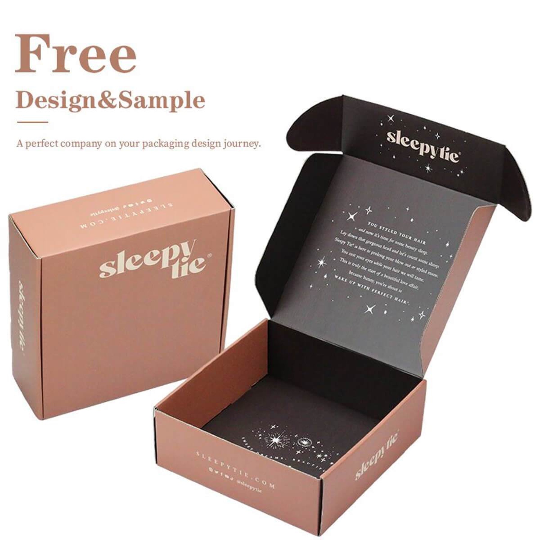 pink custom artwork corrugated mailer box with dark printed interior - view 5