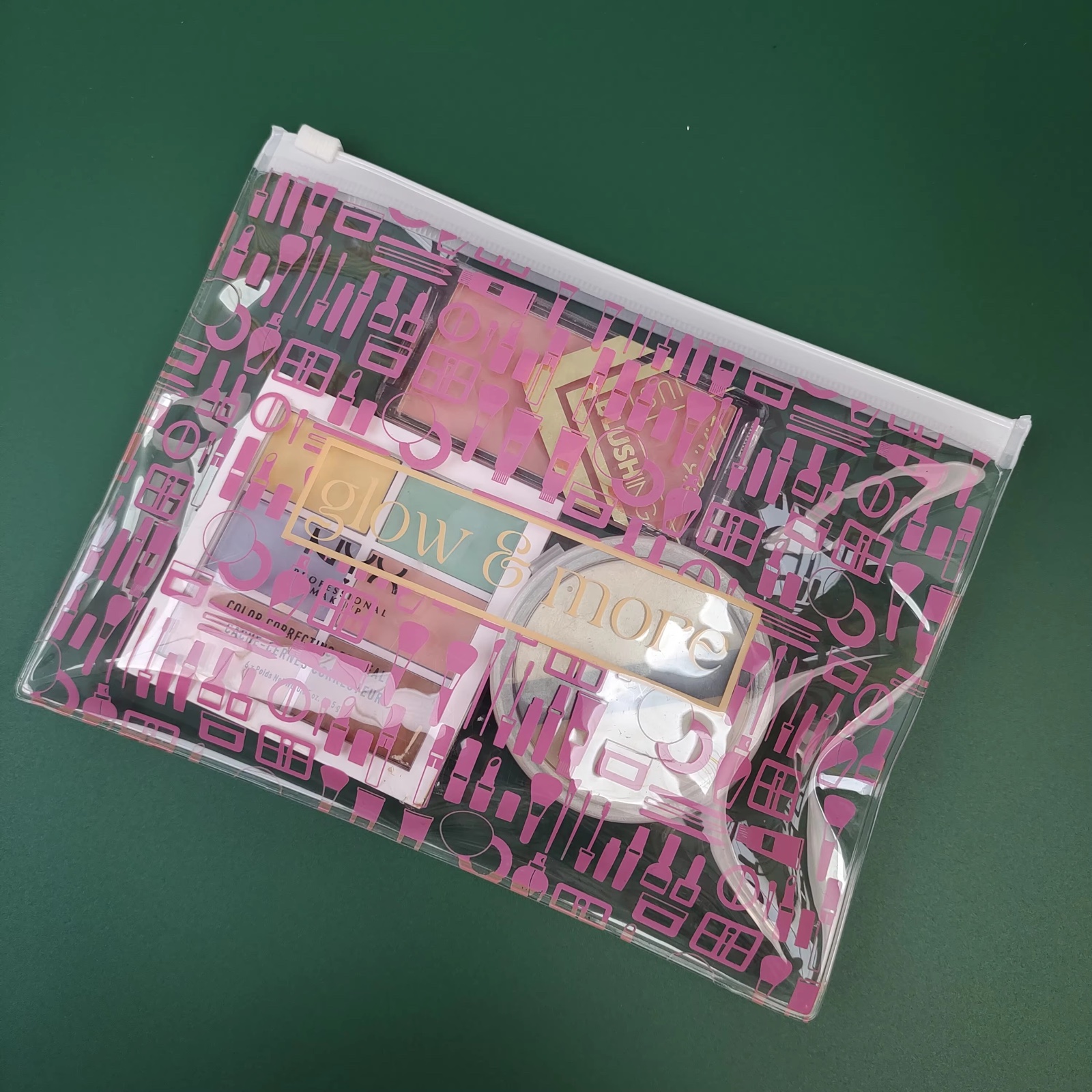 Pink Pattern Clear Makeup PVC Pouch