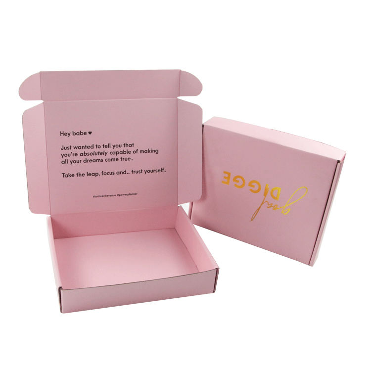 strong pink corrugated mailer box with inside printed message - view 5