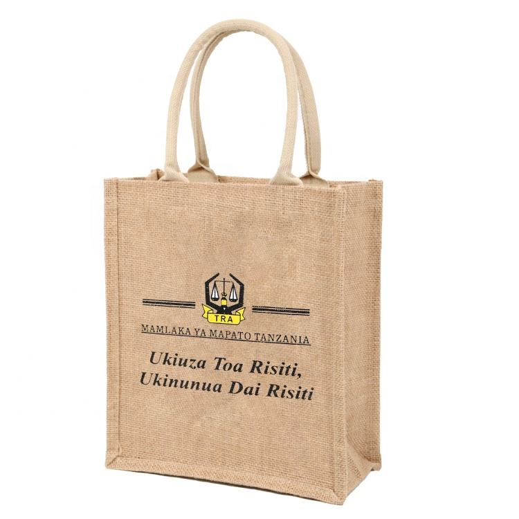 purple floral printed jute tote product example - view 2