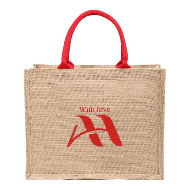 Natural Jute Gift Bag with Red Handles