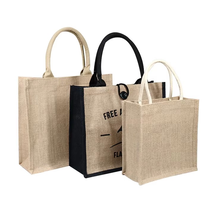 natural jute gift bag with red handles product example - view 2