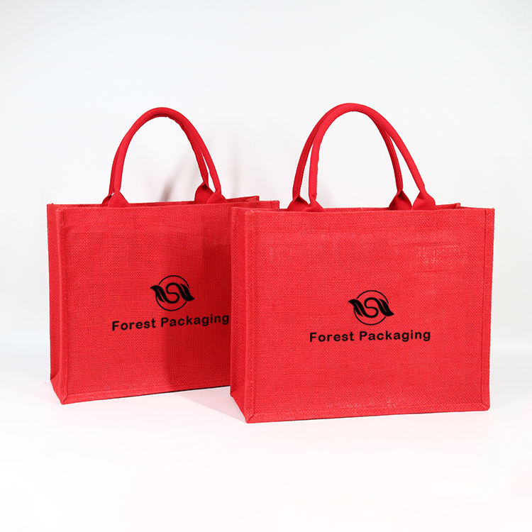 Red Logo Jute Shopping Bag Set