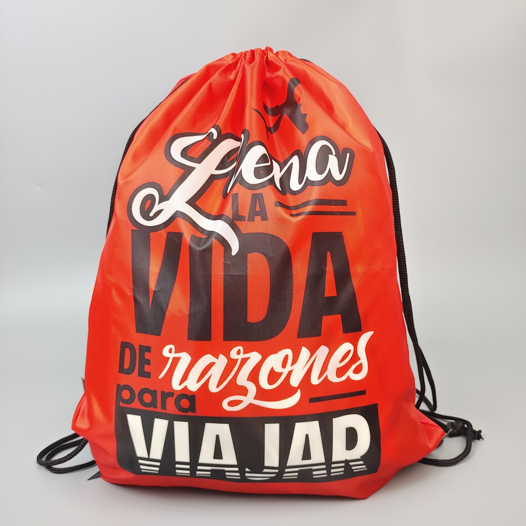 custom red polyester drawstring backpack for promotional events - view 2