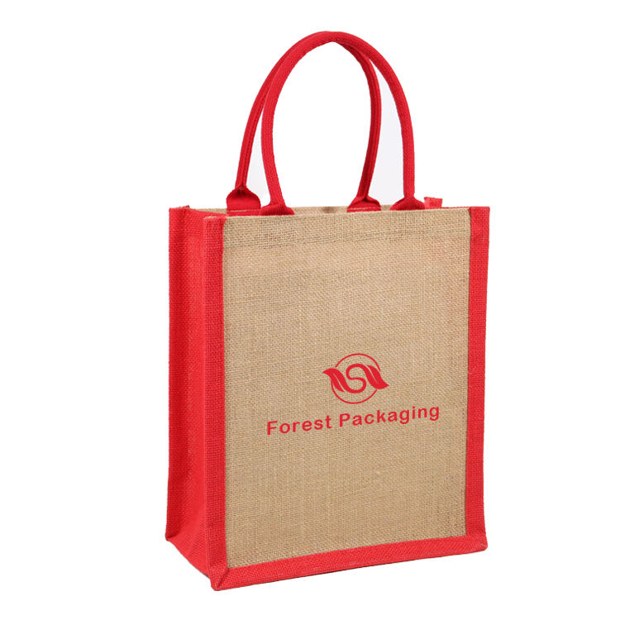 Red Trim Logo Jute Shopping Bag