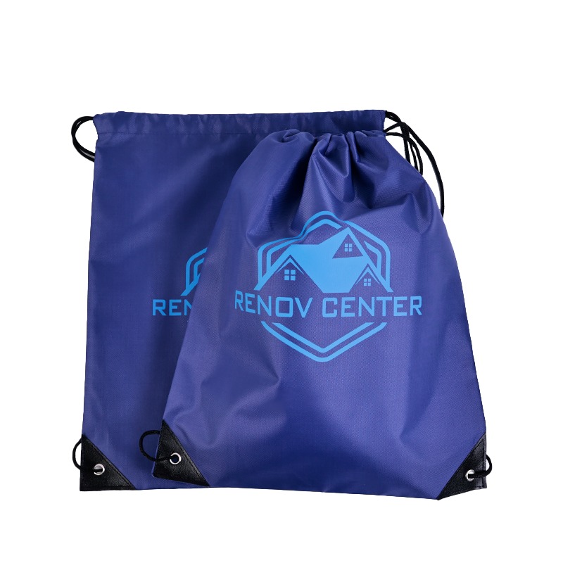 Royal Blue Screen-Printed Polyester Drawstring Bag