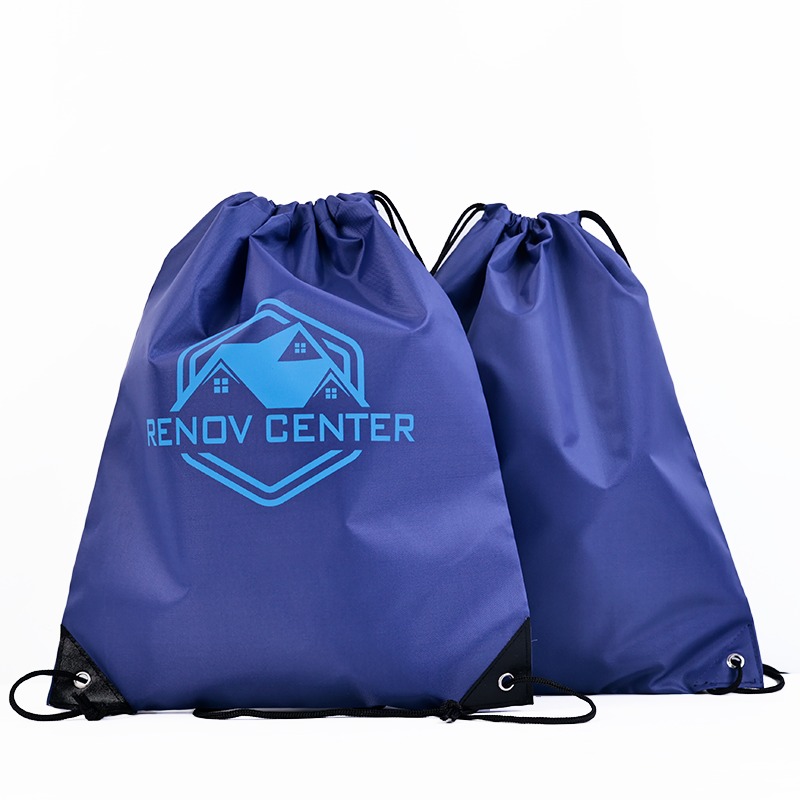 royal blue screen printed polyester drawstring backpack - view 3