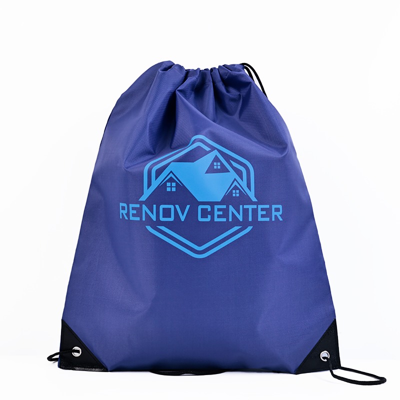 royal blue screen printed polyester drawstring backpack - view 4