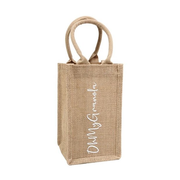 Script Print Jute Wine Bottle Bag