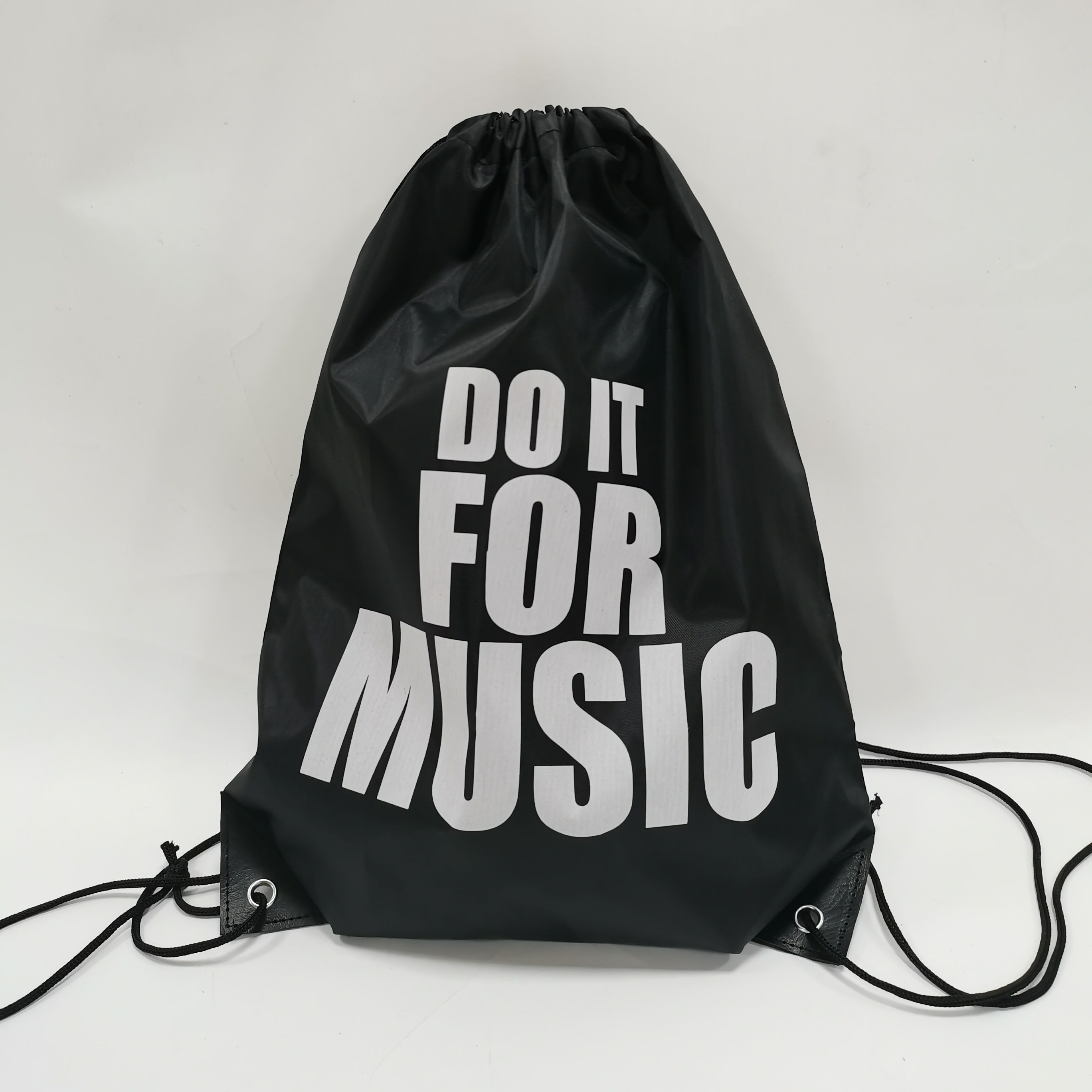 sky blue polyester event drawstring backpack with white print - view 3