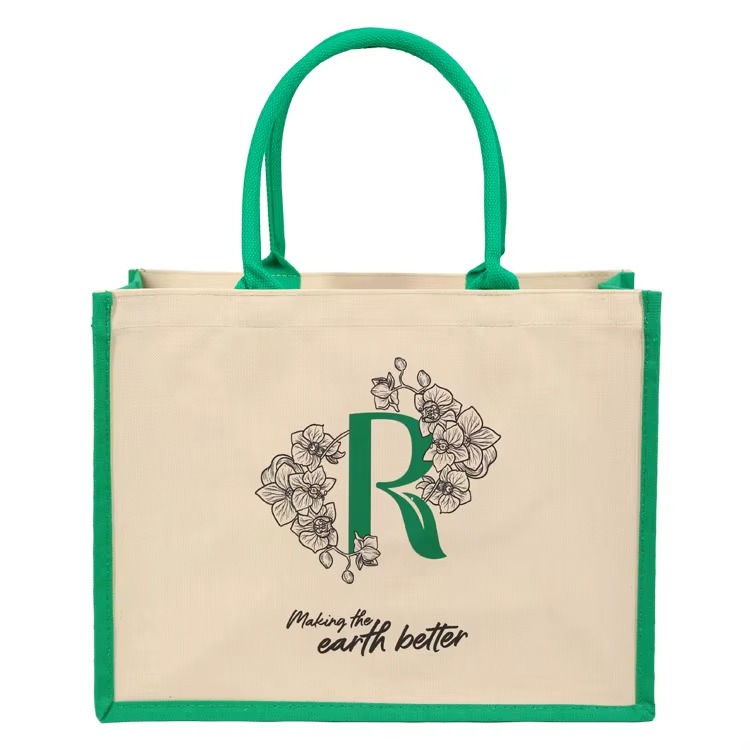 small button closure natural jute gift bag product example - view 2