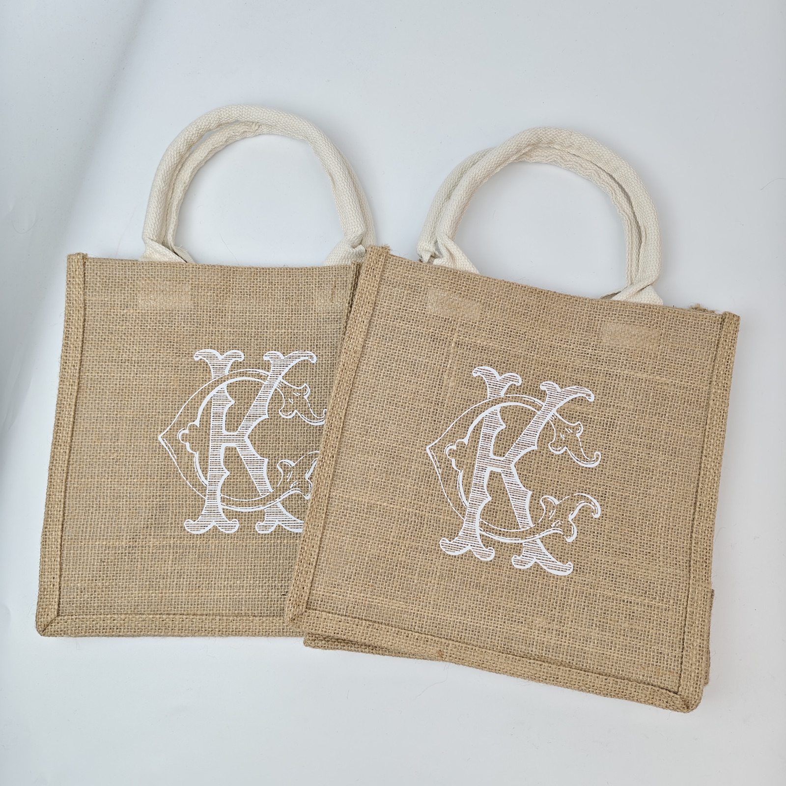 small printed jute gift bag with fabric handles - view 2