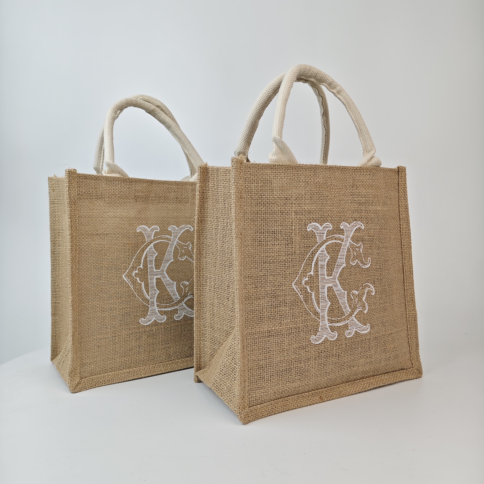 small printed jute gift bag with fabric handles - view 3