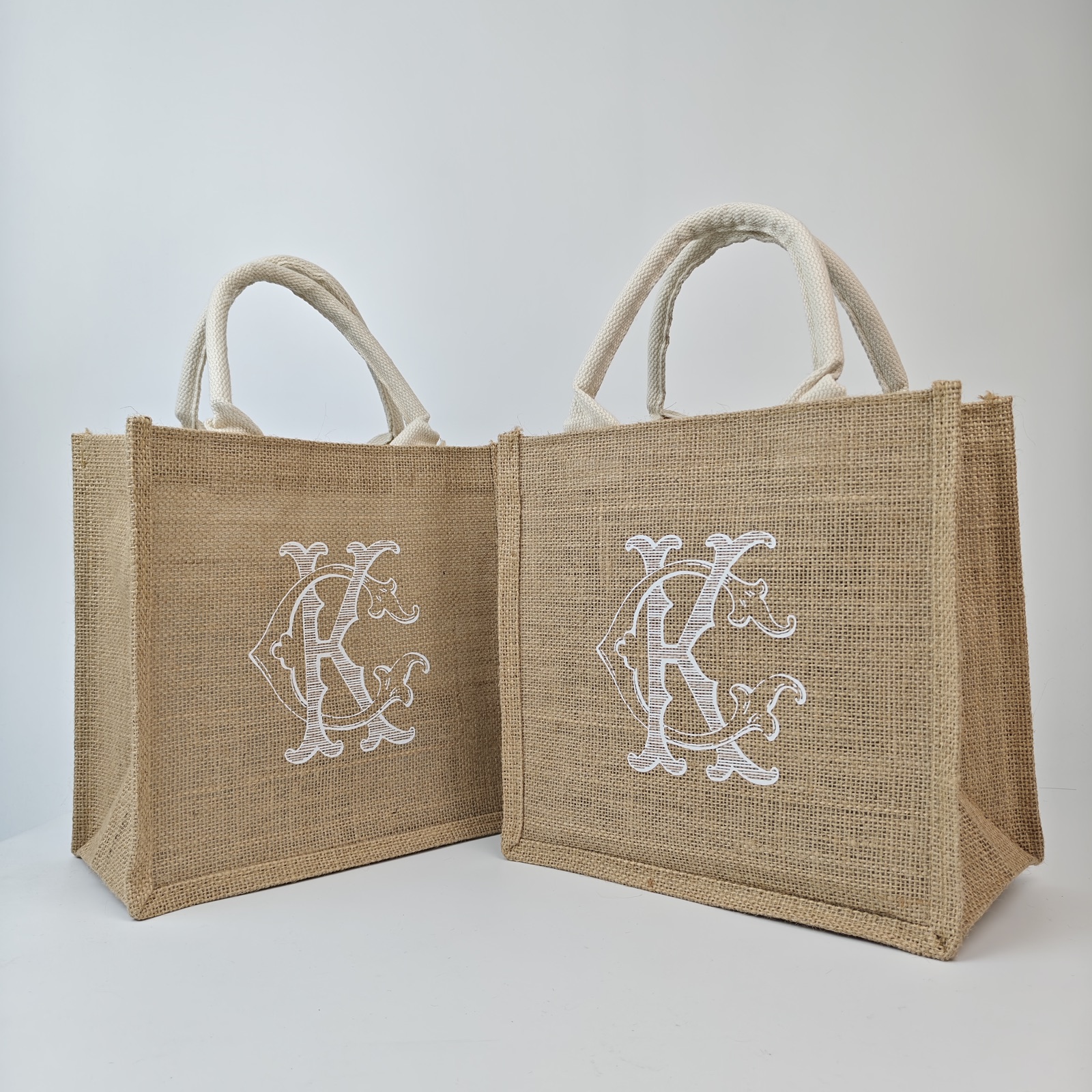 small printed jute gift bag with fabric handles - view 4