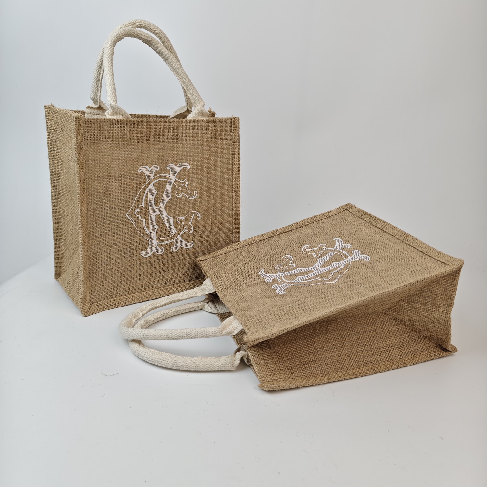 small printed jute gift bag with fabric handles - view 5