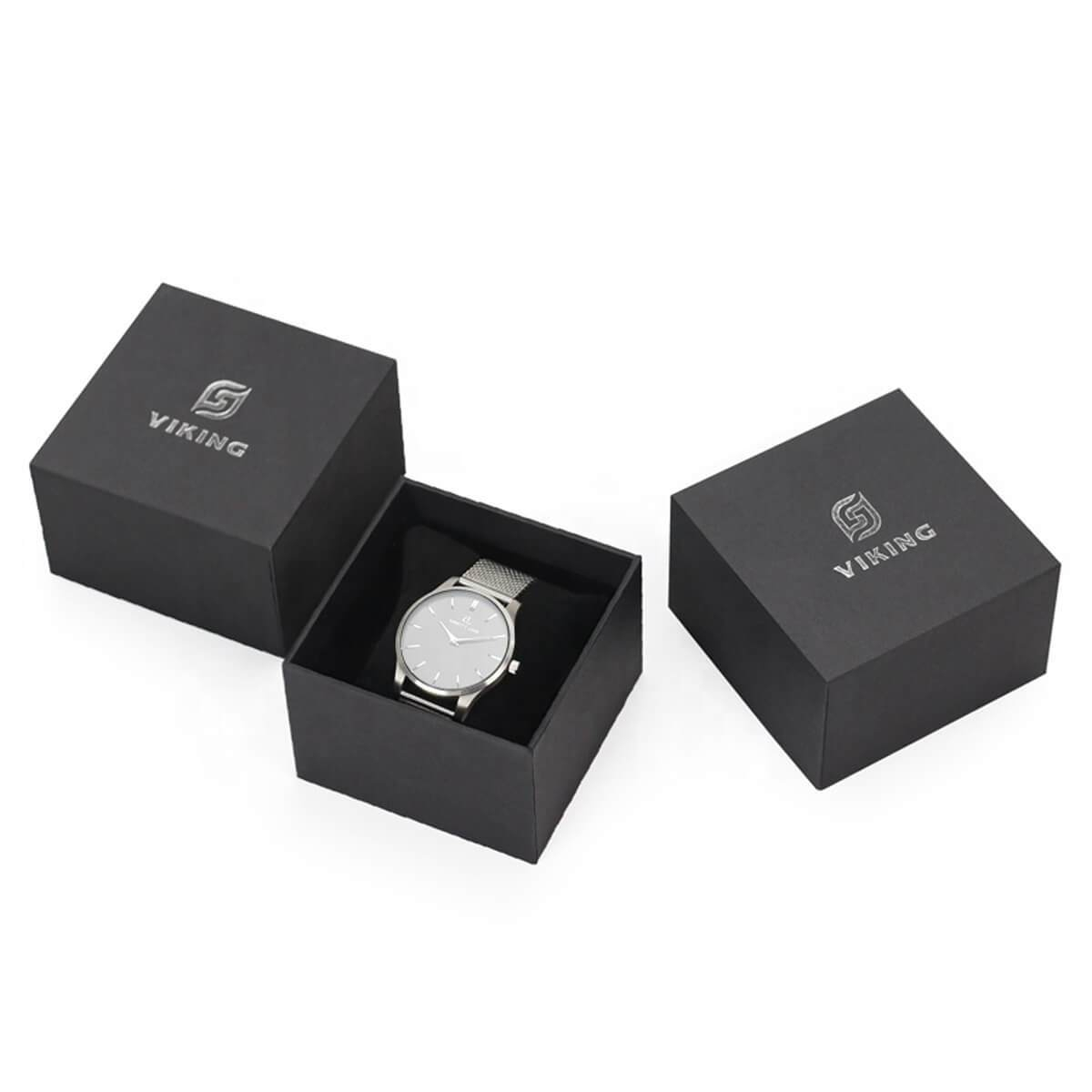 small watch rigid box with lift-off lid and cushioned insert - view 2