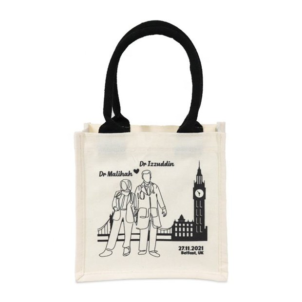 Small White Illustrated Jute Tote