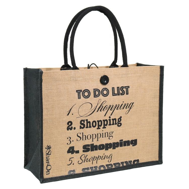 small white illustrated jute tote product example - view 5