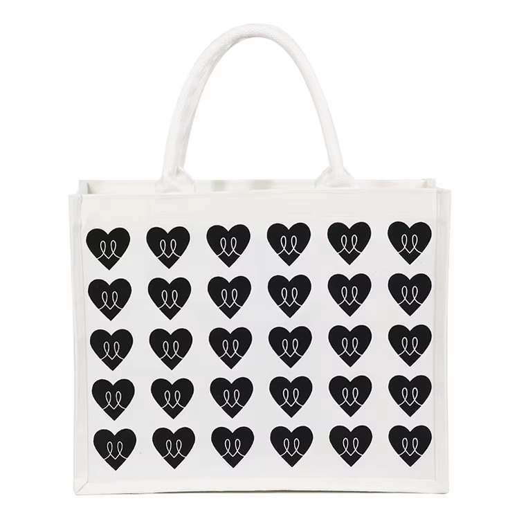 message print jute tote with button closure product example - view 3