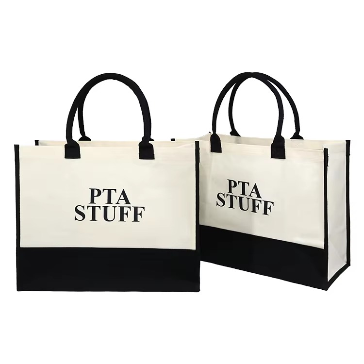 message print jute tote with button closure product example - view 4