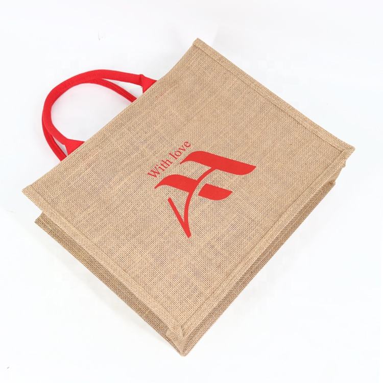 message print jute tote with button closure product example - view 6