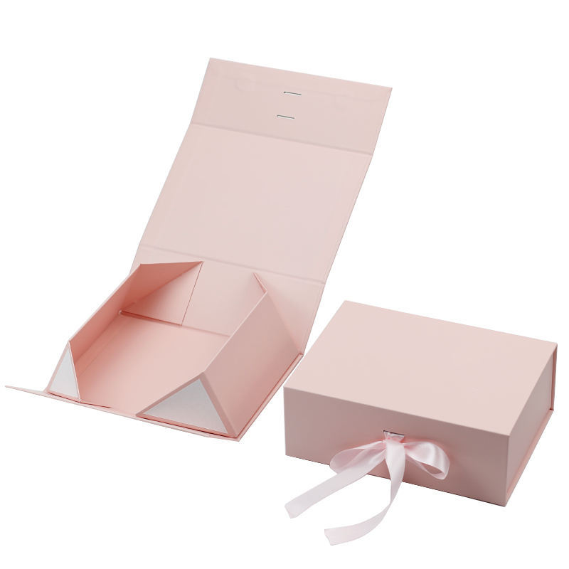 gold foil flat-pack magnetic gift box with ribbon closure - view 2