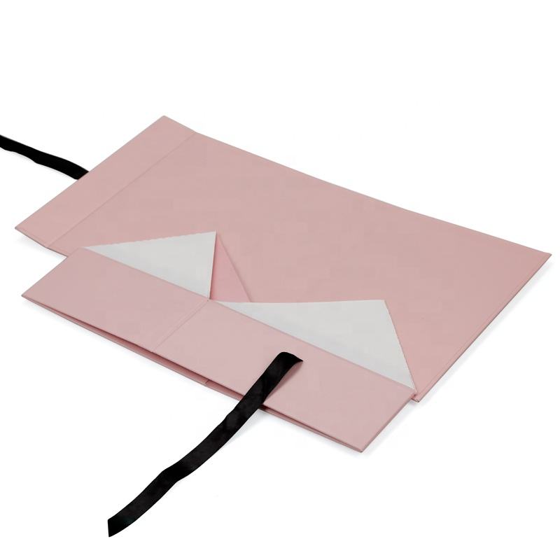 gold foil flat-pack magnetic gift box with ribbon closure - view 3