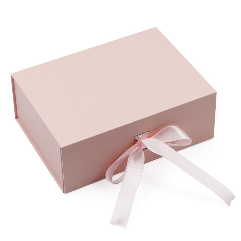 gold foil flat-pack magnetic gift box with ribbon closure - view 4