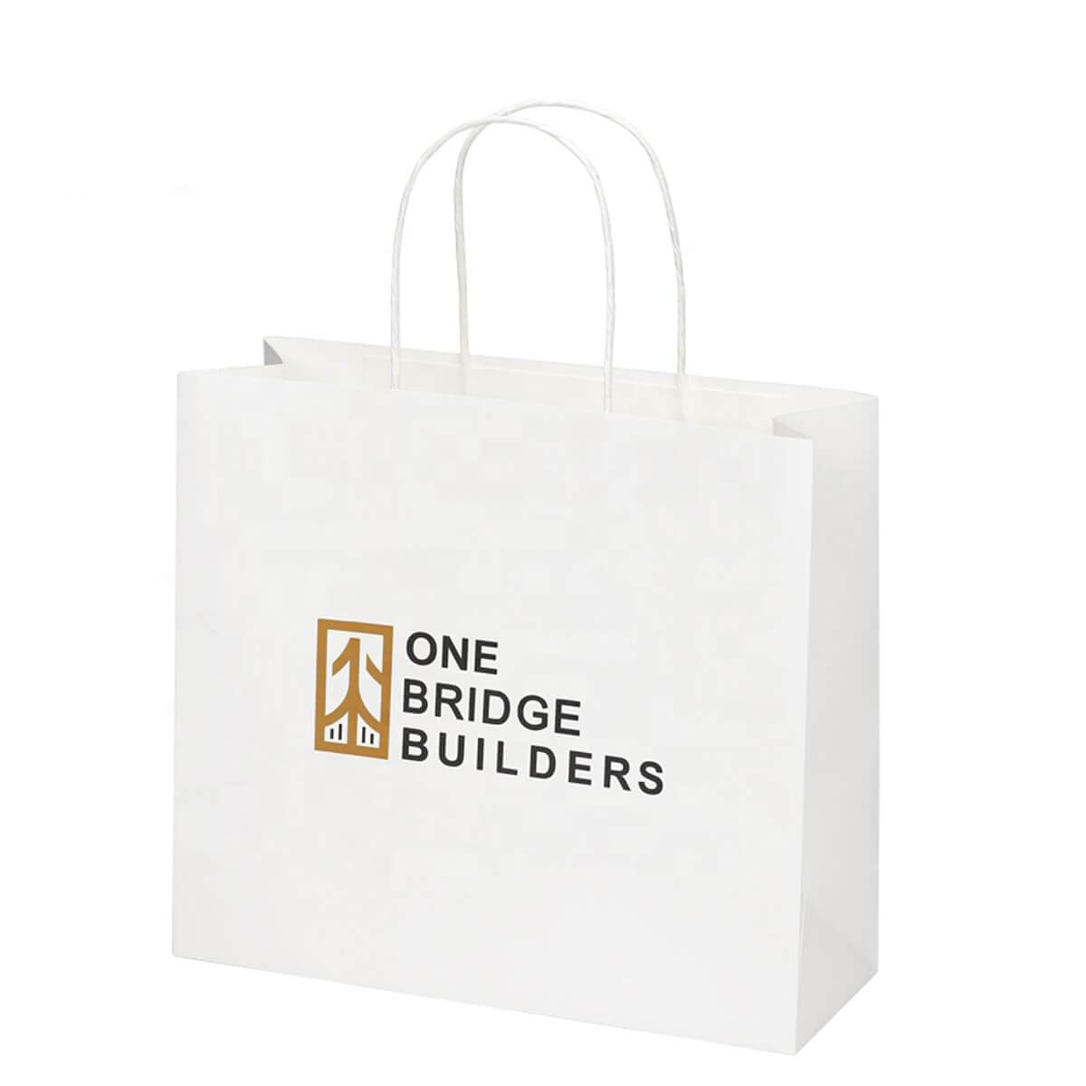 white kraft paper shopping bag with sturdy carry handles - view 2