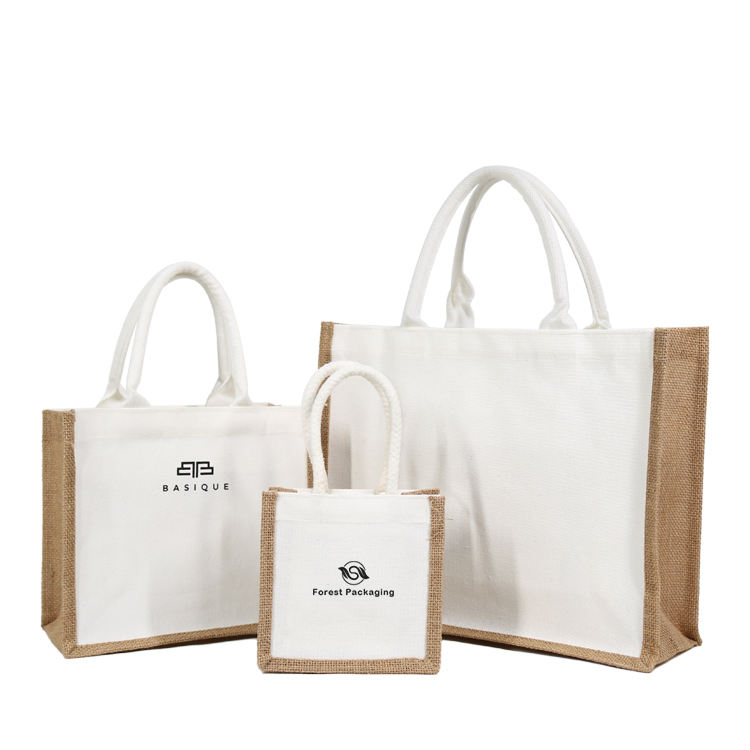 White Logo Canvas and Jute Tote