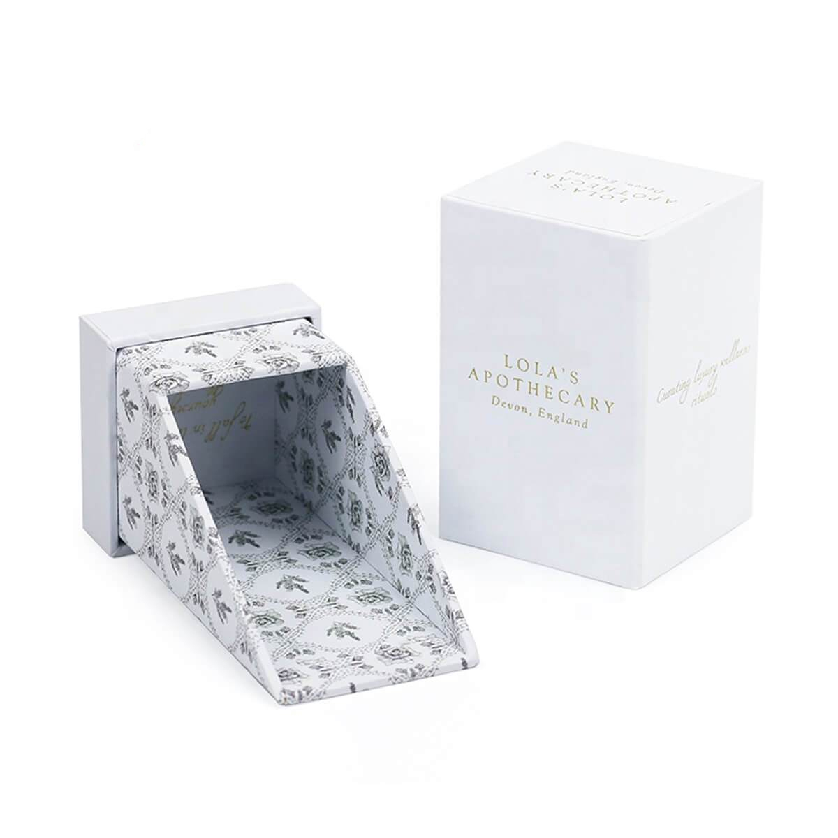 white perfume rigid box with patterned fitted insert - view 2