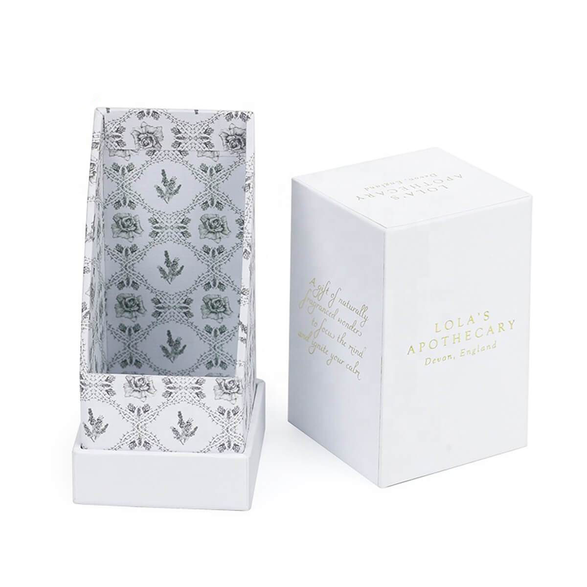 white perfume rigid box with patterned fitted insert - view 3
