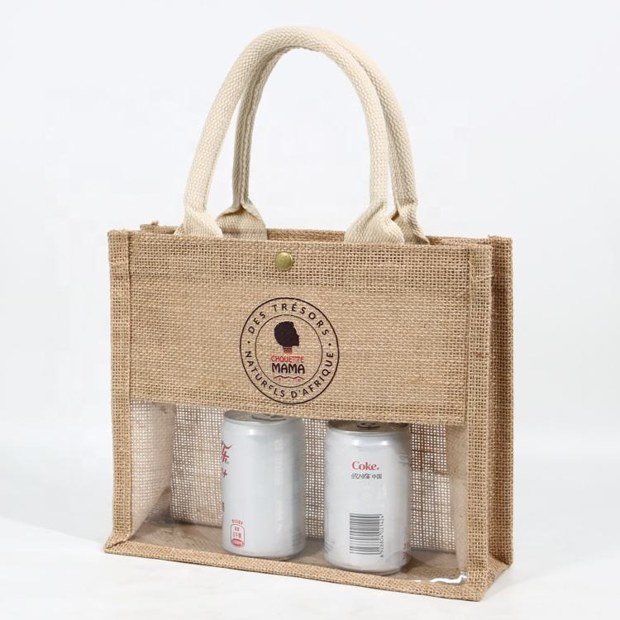 Jute Tote with Clear Window Pocket